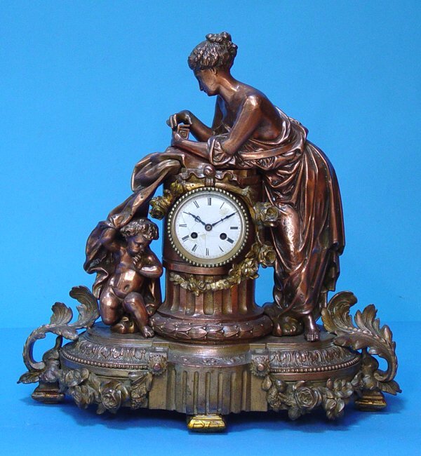 French Bronze Finish Figural Statue Clock