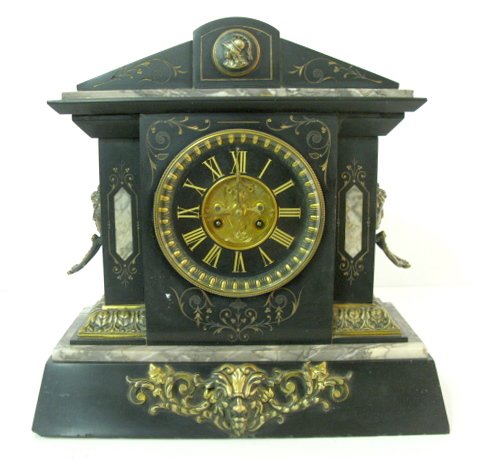 French Slate & Marble Mantle Clock