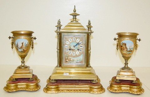 3pc. French Brass Clock Set