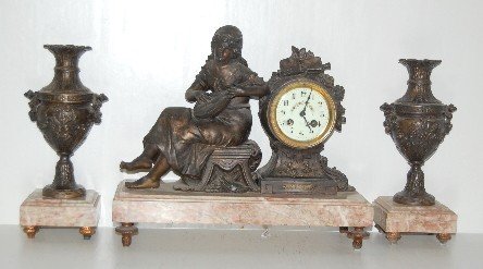 French 3 Piece Lady Musician Clock Set