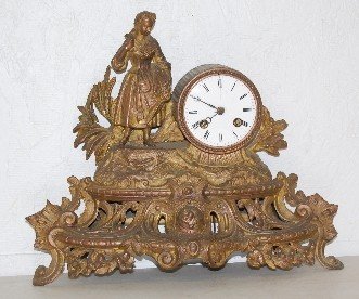 French Figural Clock w/ Lady & Flowers