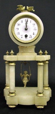 French Alabaster To and Fro Clocks W/ Girl