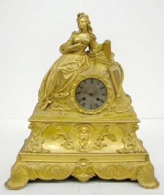 Antique French Empire Dore Lady Figural Clock