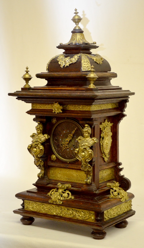 Antique Lenzkirch Ornate Oak Mantel Clock