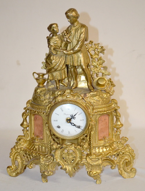 Antique German Gilt Courting Couple Statue Clock