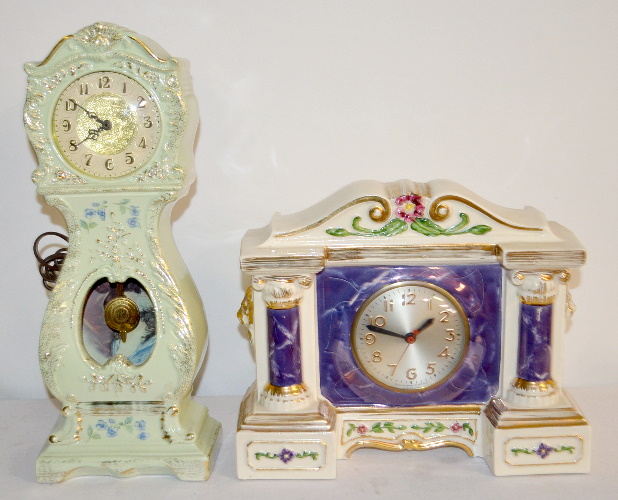 2 Vintage Electric China Clocks, Haddon & American