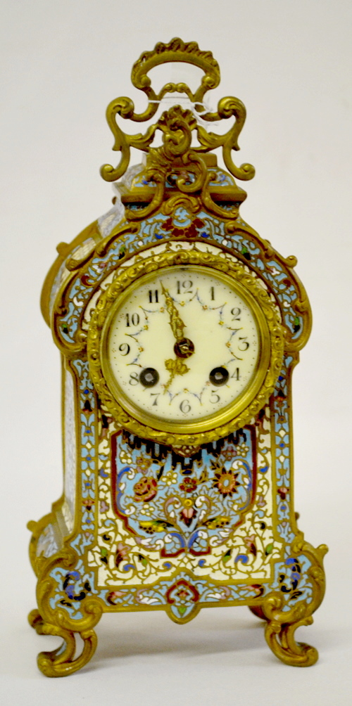 Antique French Champlevé A.D. Mougin Shelf Clock