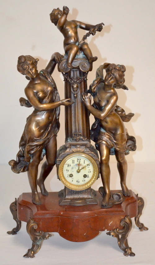Antique French S. Marti Double Statue Cherub Clock
