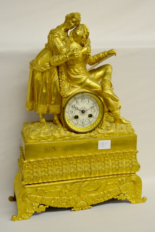 Antique French Freres Dore Loving Couple Figural Clock