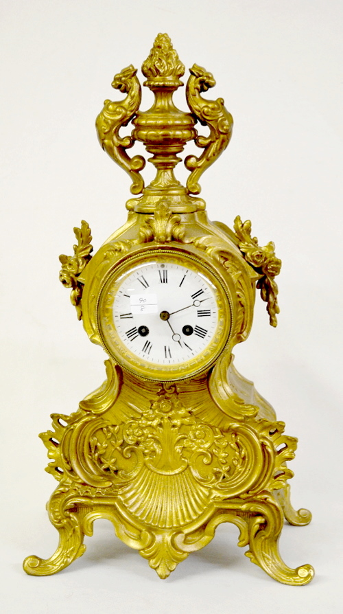Antique French Gilt Mantel Clock w/Floral Urn Top