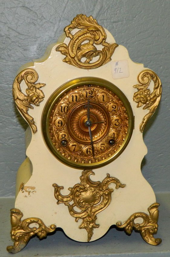 Ansonia lyre shaped decorated clock.