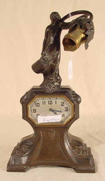 Ingraham Figural Metal Clock, Lamp & Base