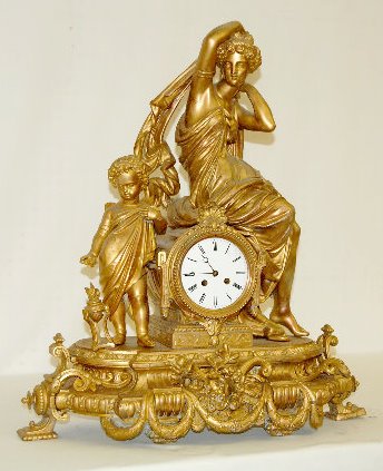 Antique French Lady & Cherub Statue Clock
