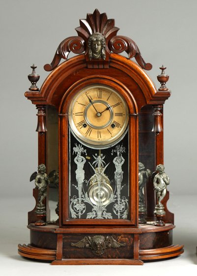 Ansonia Victorian Mirror Side Shelf Clock