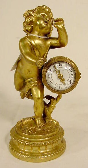 French Dore Bronze Musical Cherub Clock