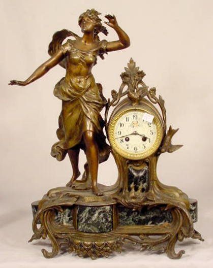 Japy  Freres Spelter & Marble Statue Clock