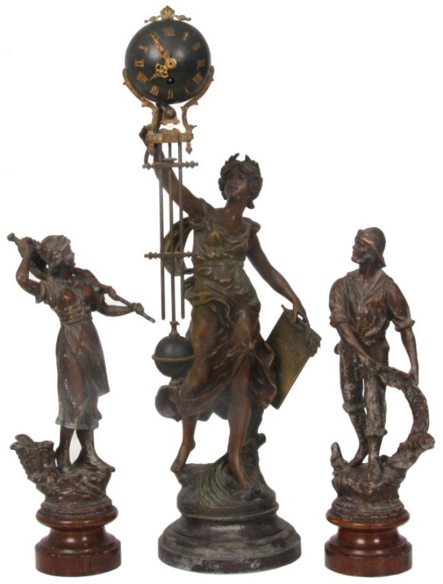 3 Pc. French Figural Swinging Mystery Clock