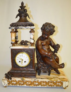 French Marble Cherub Statue Clock