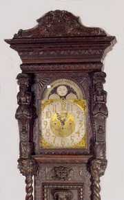 Early Carved Oak Case Clock, Moon Phase Dial