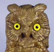 French Bronze Figural Owl Clock w/Glass eyes