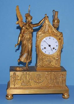 French Dore Bronze Clock w/Winged Figures