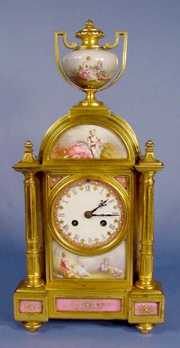 French Dore & Painted Porcelain Shelf Clock