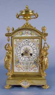 French Figural Bronze & Painted Porcelain Clock