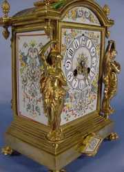 French Figural Bronze & Painted Porcelain Clock
