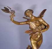 French Spelter and Marble Statue Clock
