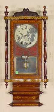 Anglo American Triple Scroll Inlaid Hanging Clock