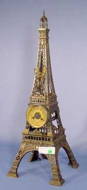 French Figural Eiffel Tower Clock Vincent & CIE