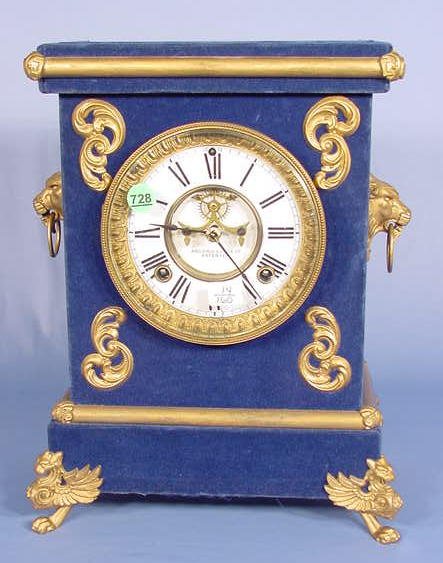 Ansonia Blue Plush Florentine No. 3 Shelf Clock