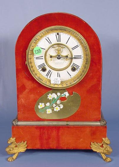 Ansonia Red Plush Florentine No. 2 Shelf Clock
