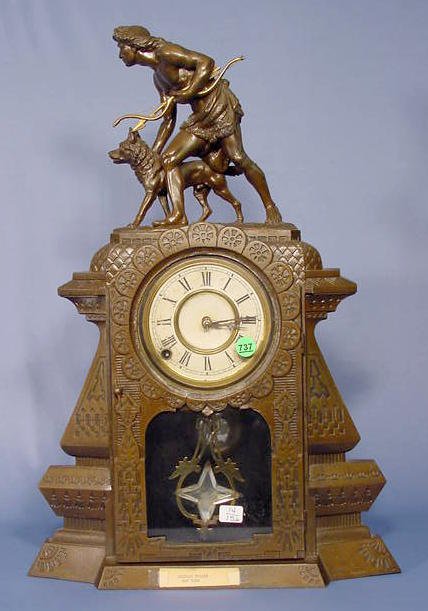Kroeber Indian Hunter Metal Mantel Clock