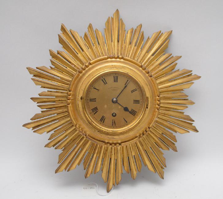 Carved Giltwood Sun Burst Clock By Gold & Silver Smiths