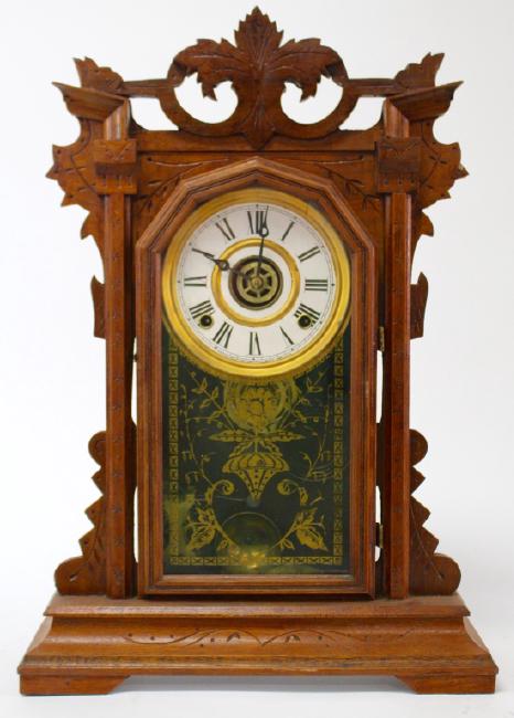 Early 20th century Walnut case kitchen clock by Elias Ingraham Clock Co