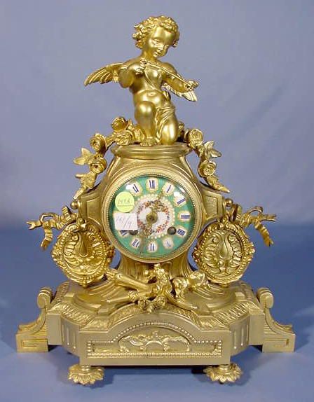 French Marti Bronze Cupid Statue Clock