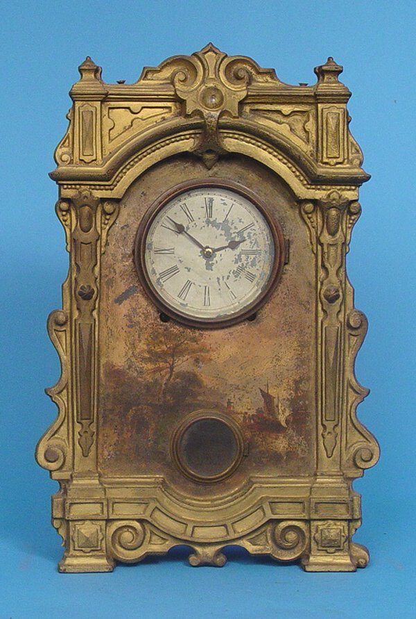 Rare Harlem Clock Co. Iron Front Mantel Clock
