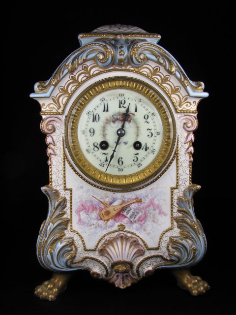 FRENCH PAINTED PORCELAIN MANTLE CLOCK