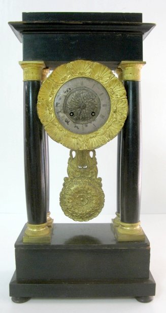 French Portico Wood & Bronze Dore Clock
