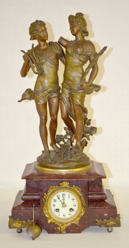 Antique French Statue Clock, Grecian Lovers