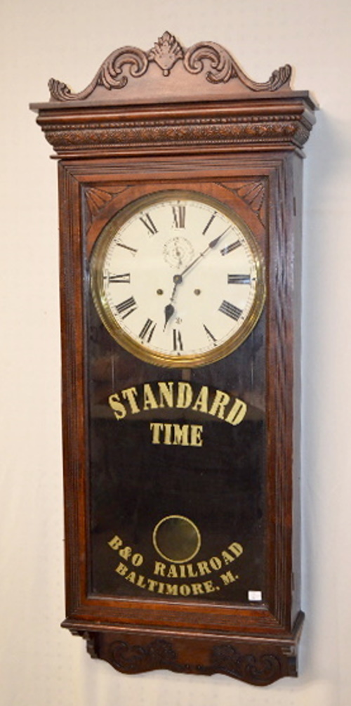 Antique B & O Railroad 2 Weight Mahogany Regulator Clock