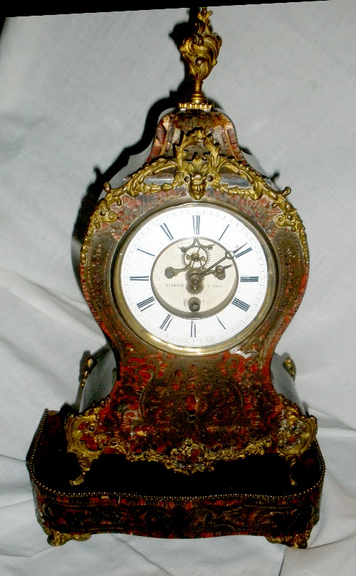 French Brass Overlay Shelf Clock and Matching Base