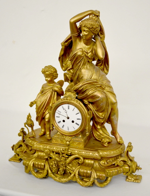 French Lady & Winged Cherub Figural Clock