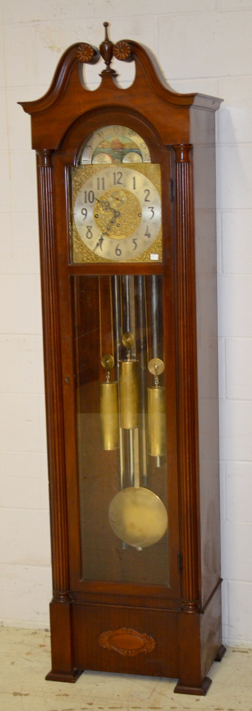 79” Herschedes 5 Tube Hall Clock 3 Weight, Moon Phase Dial