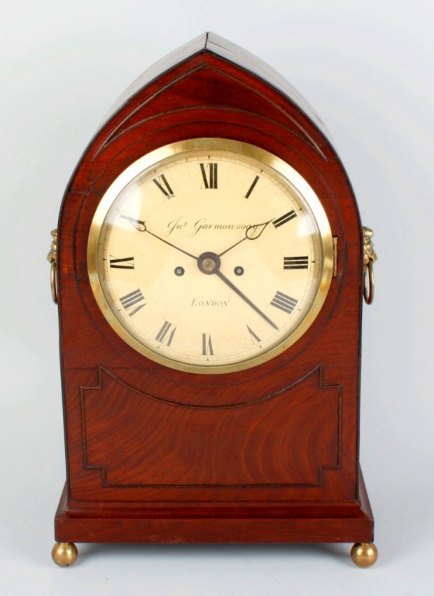 A Regency mahogany-cased lancet-arch bracket clock