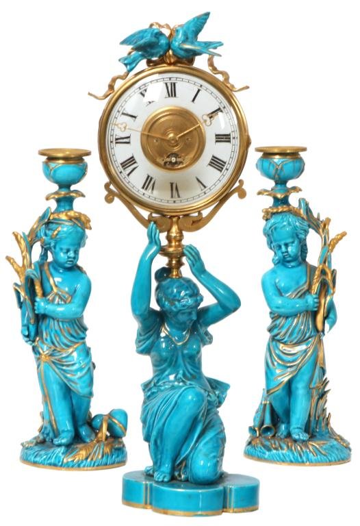 3 Pc. Sevres Porcelain Night Clock