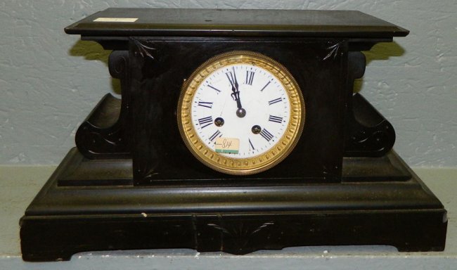 French marble mantle clock w/porcelain dial.