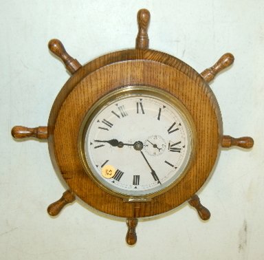 Hanging Ships Clock “Sestrel”, In Oak Ships Wheel