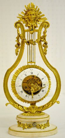 Louis XVI Style Lyre Clock w/Calendar